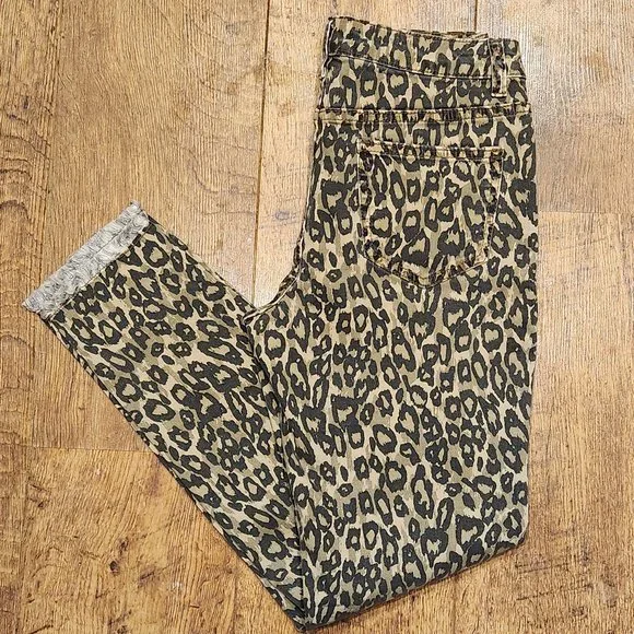 EASEL Brown Animal Print Skinny Distressed Jeans - Large - NWT NEW - Picture 4 of 5